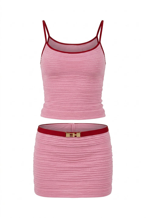Pink Ribbed Sporty Mini Set