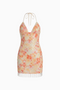 Peach Floral Sparkle Beaded Hem Dress