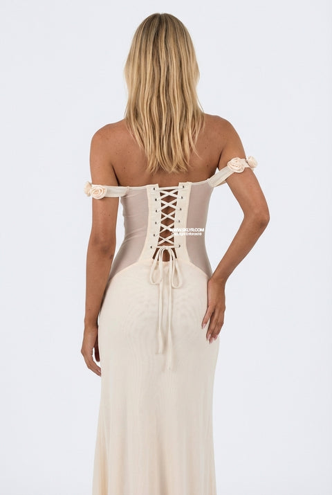 Ivory Floral Flowing Maxi Dress