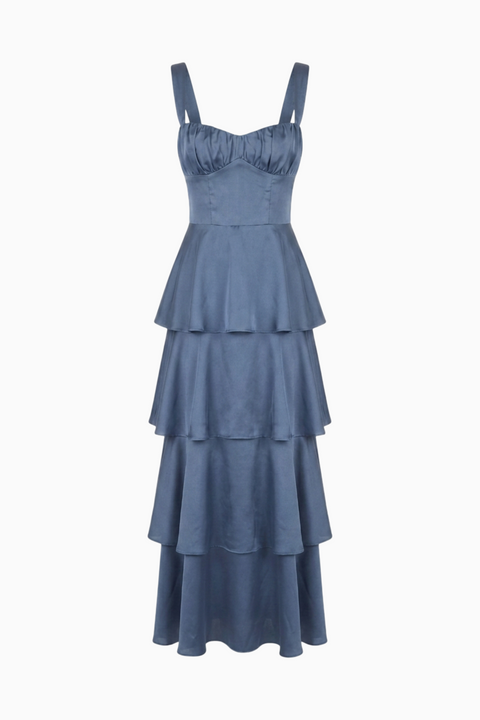 Dusty Blue Tiered Ruffle Maxi Dress
