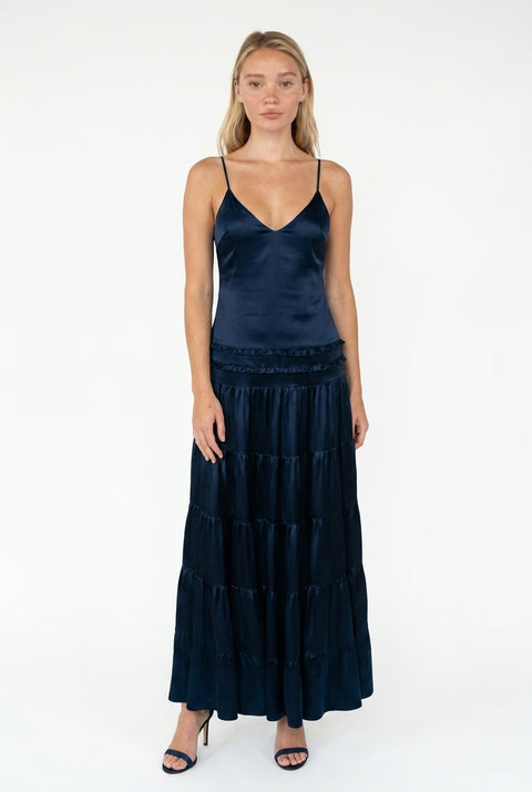 Midnight Blue Wide-Skirt Maxi Dress