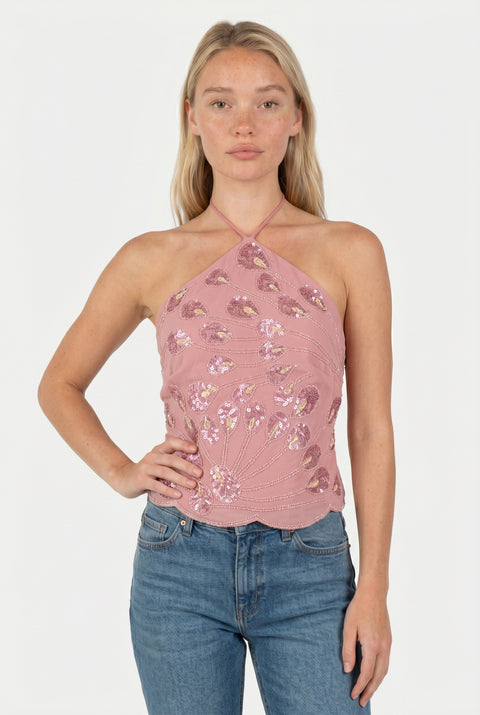 Pink Floral Print Crop Top