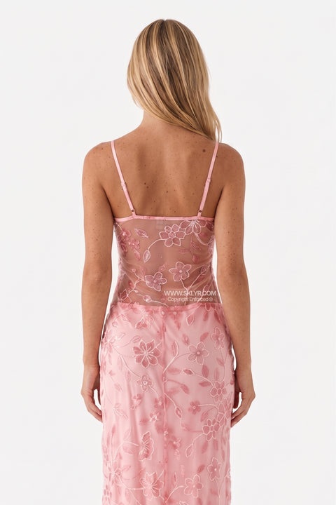 Blush Floral Embroidered Maxi Dress