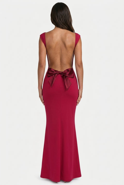 Burgundy Backless Column Maxi Dress