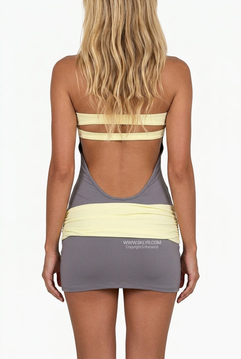 Grey and Yellow Contrast Trim Tube Mini Dress