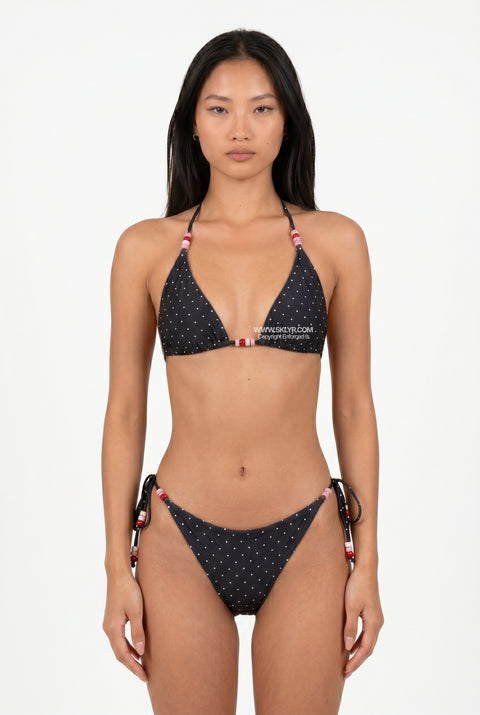 Black Pin Dot Beaded Bikini