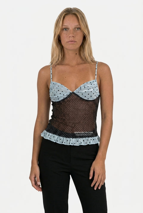 Black Sheer Mesh Bustier Top