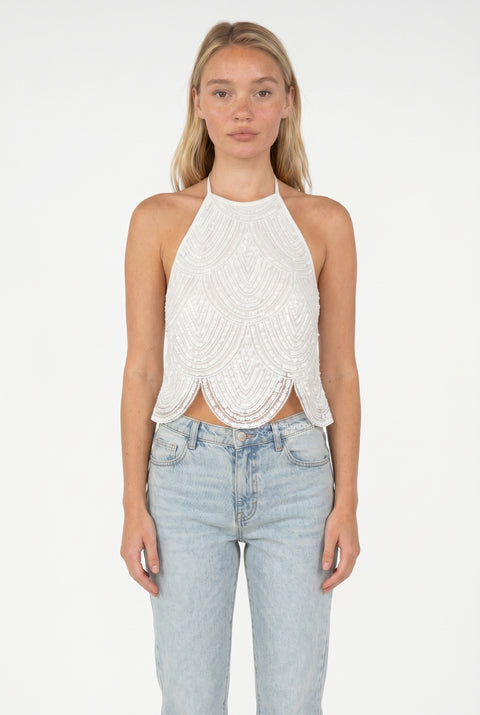Brown Open-Weave Halter Top