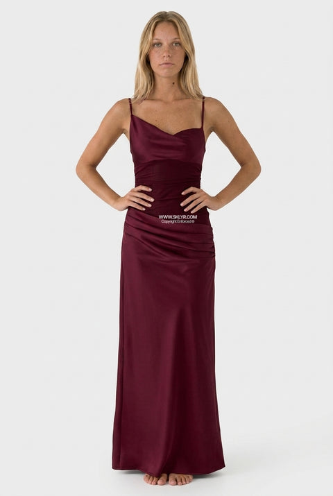 Burgundy Velvet Fitted Maxi Dress