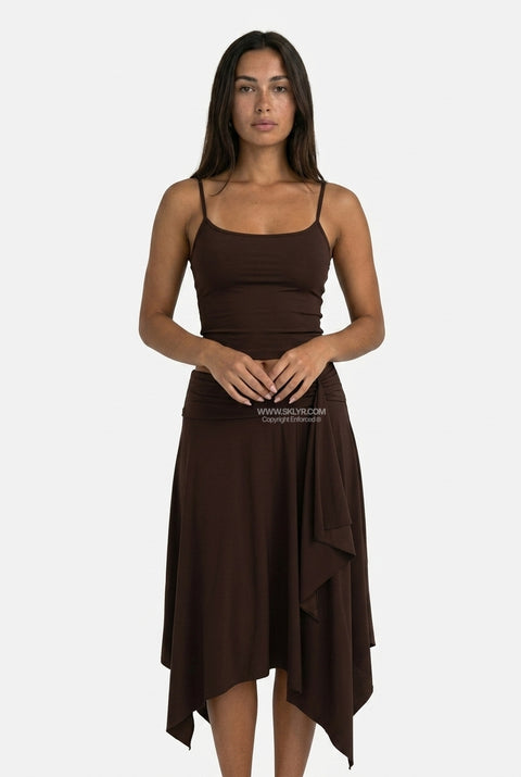 Chocolate Brown Asymmetrical Midi Set