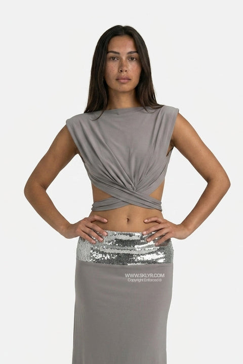 Taupe Top & Midi Skirt Set