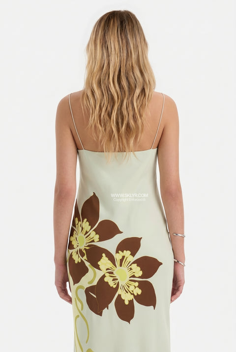 Botanical Print Spaghetti Strap Maxi Dress