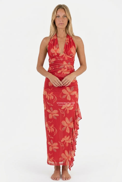 Red Floral Print Two-Piece Set