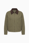 Corduroy-Collared Olive Work Jacket