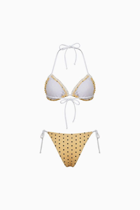 Yellow Polka Dot Ruffled Tie-Side Bikini