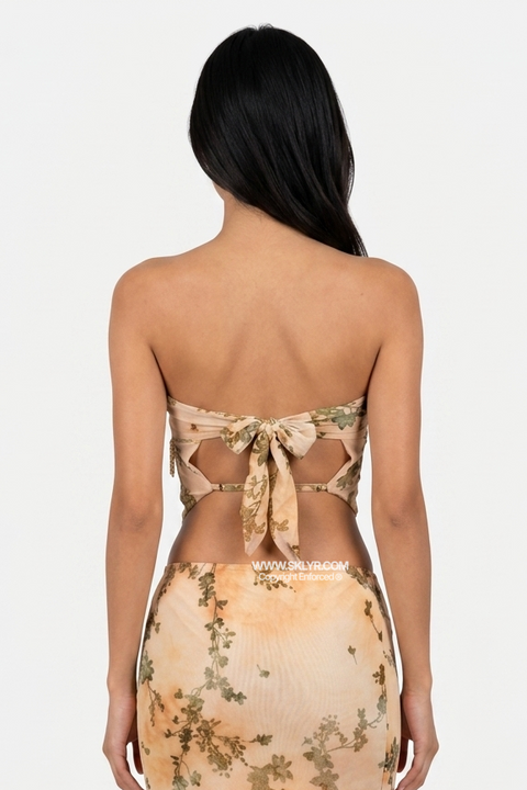 Peach Floral Fringe Two-Piece Midi Set