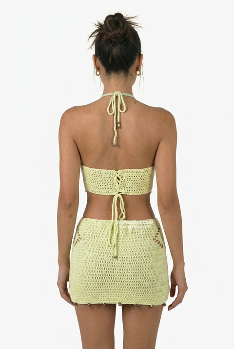 Matcha Green Crochet Cutout Mini Dress