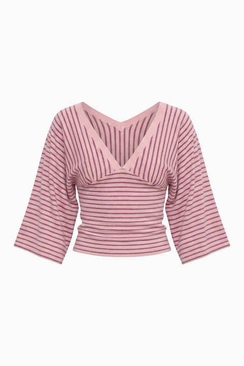 Pink Striped V-Neck Crop Top