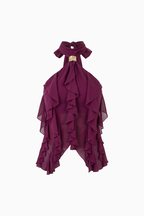 Purple Velvet Fringe Crop Top