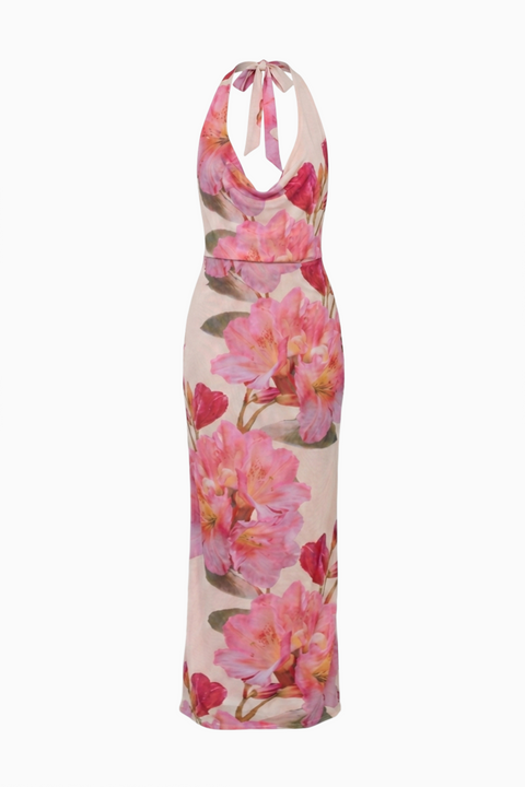 Pink Satin Bias-Cut Maxi Dress