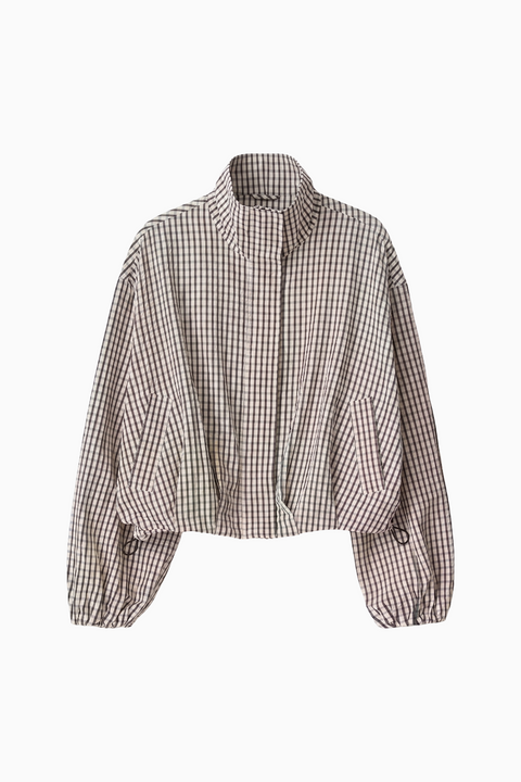 Gingham Check High-Neck Zip Jacket
