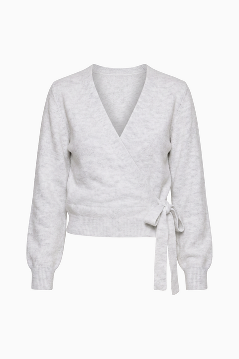 Heather Grey V-Neck Knit Wrap Sweater