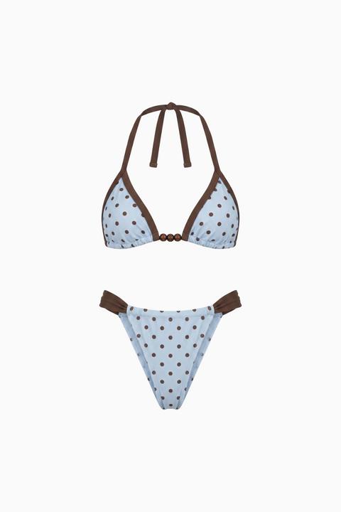 Light Blue and Brown Polka Dot Triangle Bikini
