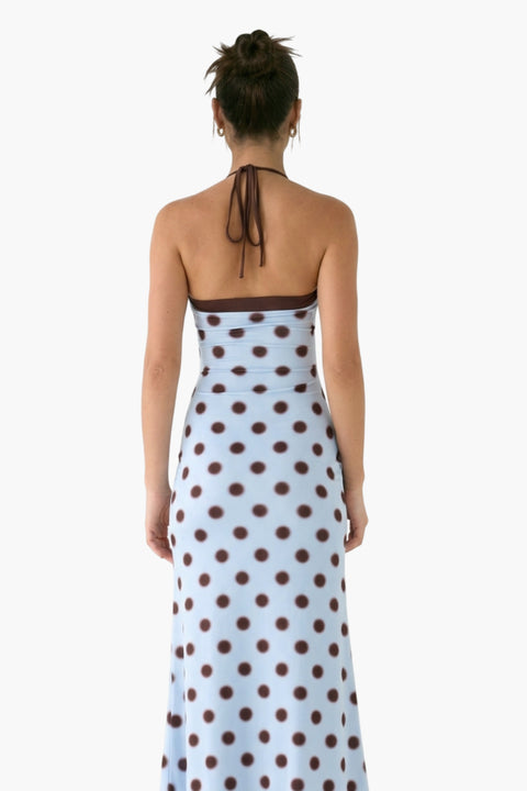 Blue Polka Dot Halter Maxi Dress  Sklyr