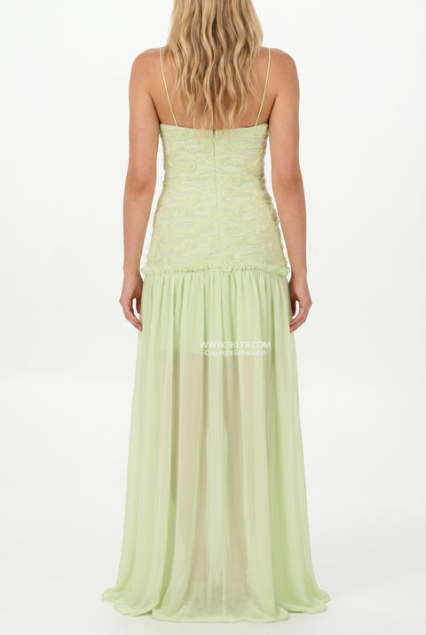 Sage Green Lace and Chiffon Maxi Dress