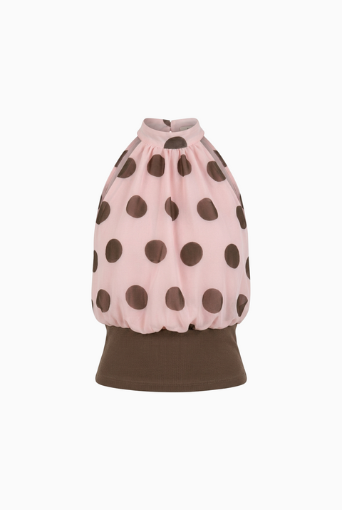 Pink Chiffon Polka Dot Top