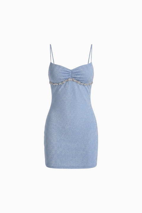 Rhinestone Detail Glitter Bodycon Mini Dress