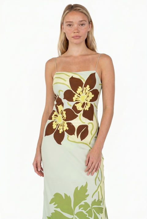 Botanical Print Spaghetti Strap Maxi Dress