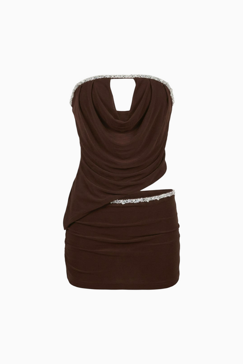 Dark Chocolate Cowl Top & Mini Set