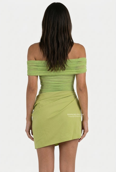 Lime Green Ruched Mini Dress