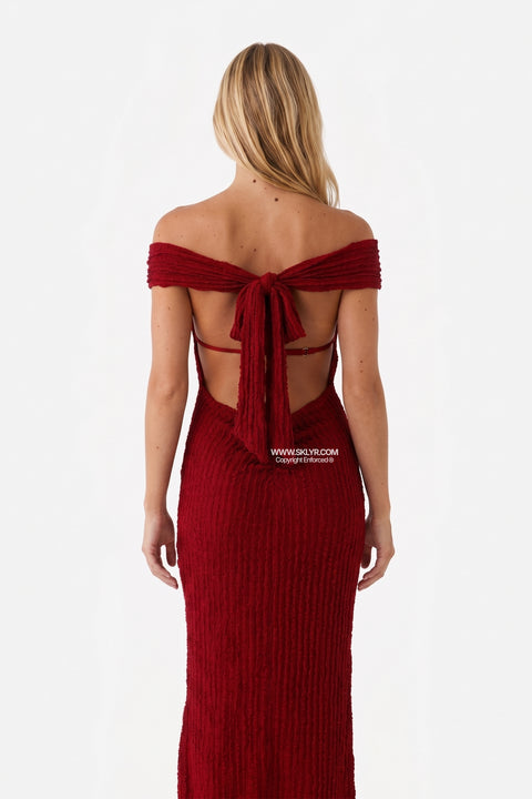 Red Deep-V Maxi Dress