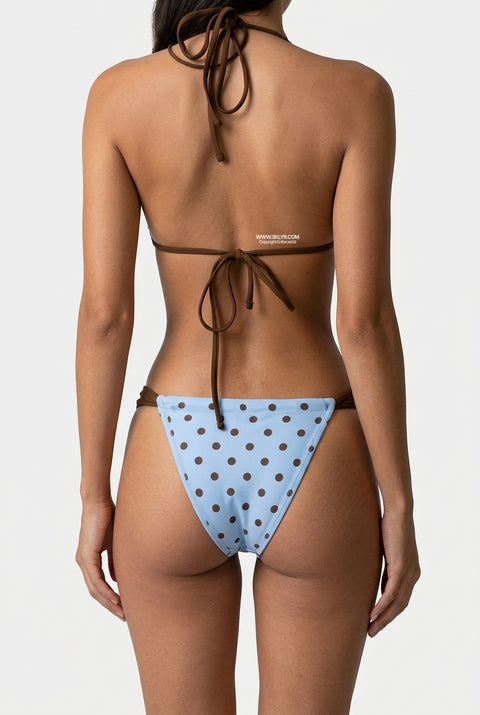 Light Blue and Brown Polka Dot Triangle Bikini