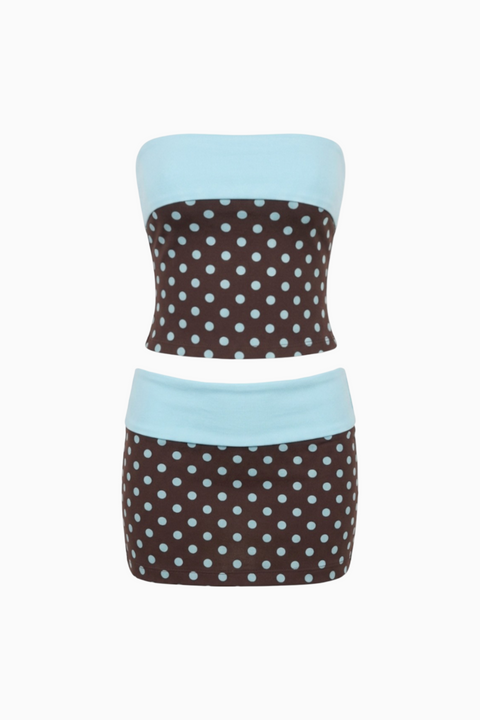 Chocolate Brown & Baby Blue Polka Dot Two-Piece Set