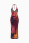 Abstract Psychedelic Mesh Halter Maxi Dress