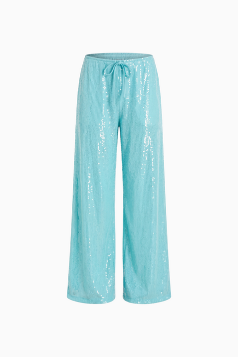 Sequin Wide-Leg Drawstring Pants