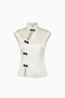 White Sleeveless Mandarin Collar Cutout Top