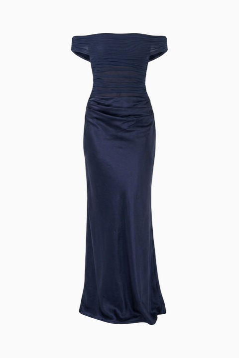Navy Ruched Slip Maxi Dress