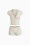 Cream Pinstripe Ruffle V-Neck Top and Matching Set
