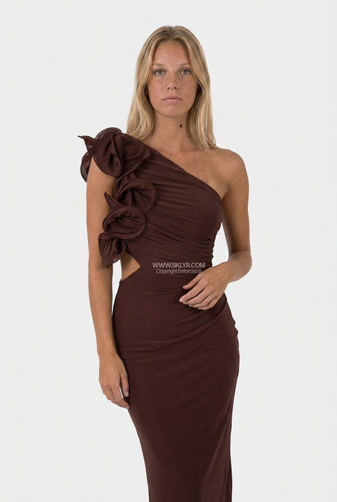 Mint Green One-Shoulder Ruffle Cutout Maxi Dress