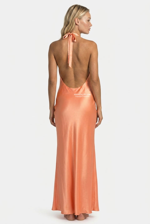 Soft Peach Satin Maxi Dress