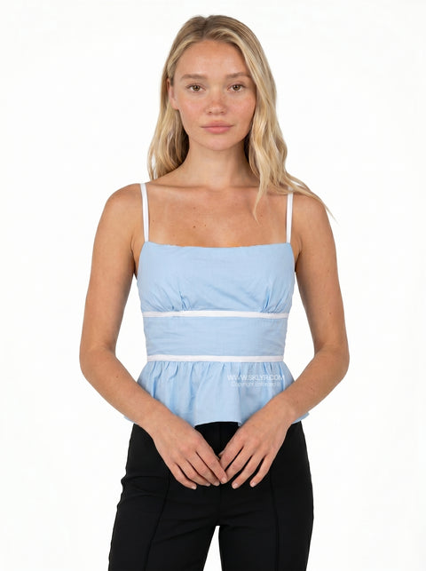 Blue Ruched Spaghetti Crop Top