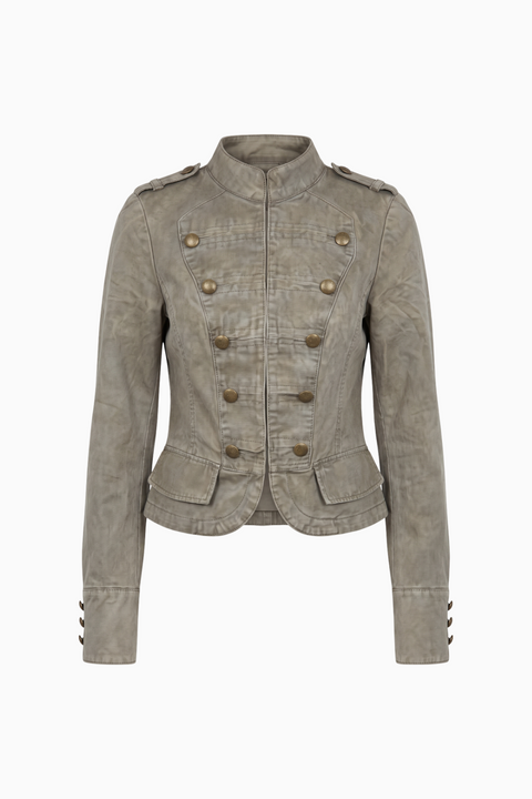 Fitted Washed Cotton Military-Style Jacket