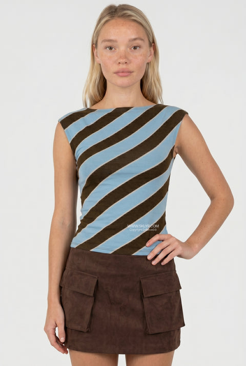 Teal & Black Diagonal Stripe Top