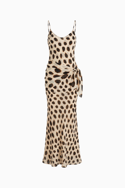 Spotted Tie-Waist Slip Maxi Dress