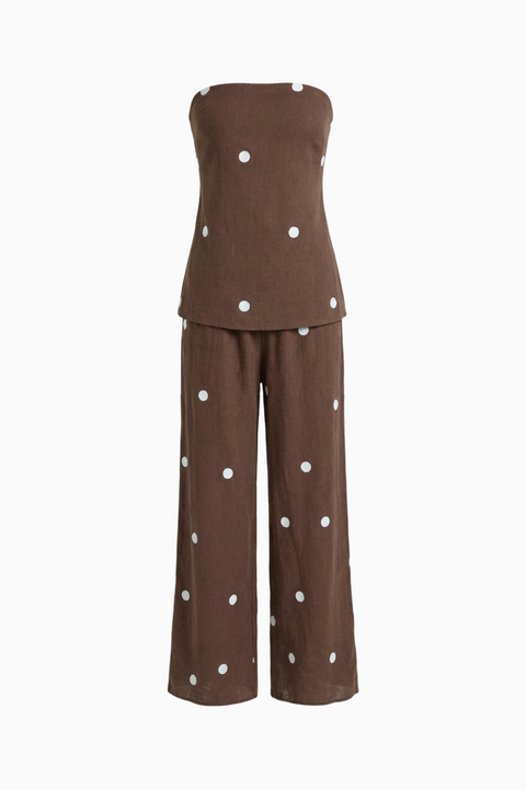 Brown Polka Dot Wide-Leg Set