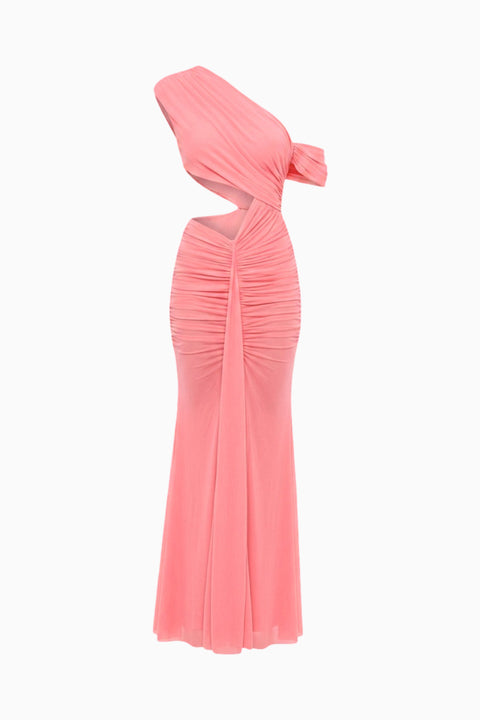 Coral One-Shoulder Asymmetric Dress